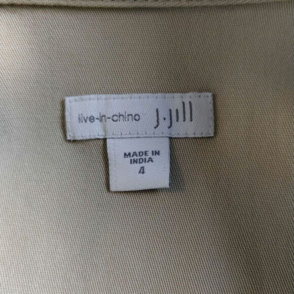 J. Jill Cotton Shirt Dress Khaki live-in-chino Collar Button Roll Tab Utility - Picture 8 of 11